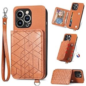 Phone Case For Apple Wallet Card iPhone 13 Pro Max 12 Mini 11 X XR XS Max 8 7 with Wrist Strap Card Holder Slots Kickstand Solid Colored Geometric Pattern PU Leather miniinthebox