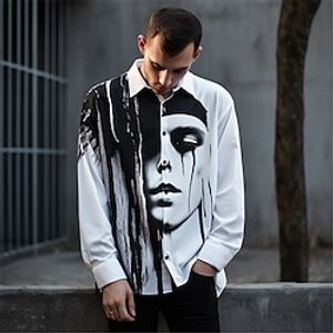 Portrait Abstract Gothic Men's Shirt Daily Wear Going out Fall  Winter Turndown Long Sleeve WhiteBlack, Black, White S, M, L 4-Way Stretch Fabric Shirt Lightinthebox