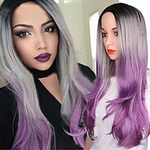 Wig Female Harajuku Fashion Black Gray Purple Three-Color Gradient Mid-Point Long Curly Hair Big Wave Chemical Fiber Wig miniinthebox