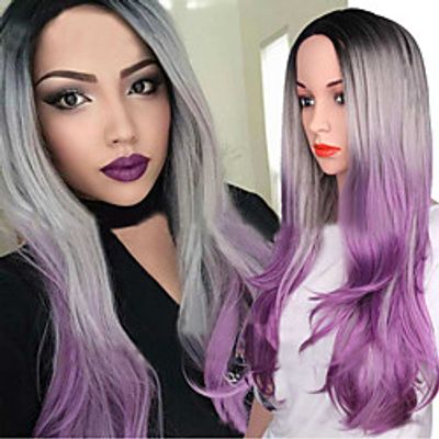 Wig Female Harajuku Fashion Black Gray Purple Three-Color Gradient Mid-Point Long Curly Hair Big Wave Chemical Fiber Wig miniinthebox
