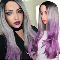 Wig Female Harajuku Fashion Black Gray Purple Three-Color Gradient Mid-Point Long Curly Hair Big Wave Chemical Fiber Wig miniinthebox - thumbnail
