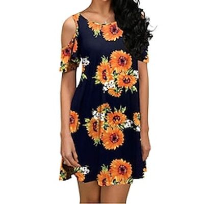 Women's A Line Dress Short Mini Dress Black Short Sleeve Floral Patchwork Print Summer Crew Neck Casual Fashion Modern 2022 S M L XL XXL miniinthebox