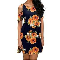 Women's A Line Dress Short Mini Dress Black Short Sleeve Floral Patchwork Print Summer Crew Neck Casual Fashion Modern 2022 S M L XL XXL miniinthebox - thumbnail