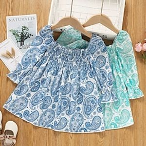 Kids Little Girls' Dress Graphic Daily Print Blue Light Green Knee-length Long Sleeve Beautiful Sweet Dresses Spring Fall Slim 1pcs 2-6 Years miniinthebox