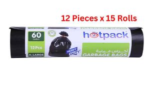 Hotpack Heavy Duty Garbage Bags 60 Gallon Large 12 Pieces