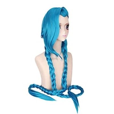 Jinx cosplay wig Cosplay LOL League of Legends Jinx Cos Wig120cm46.8 Inches Jinx Blue Loose Cannon Braid with Blue Braids Synthetic  Headdress Lightinthebox