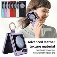 Phone Case For Samsung Galaxy Z Flip 5 Z Flip 4 Z Flip 3 Back Cover Full Body Protective Ring Buckle Shockproof Solid Color PC PU Leather miniinthebox