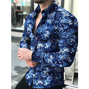 Men's Shirt 3D Print Floral Turndown Daily Holiday 3D Print Button-Down Long Sleeve Tops Casual Fashion Breathable Blue Gray miniinthebox