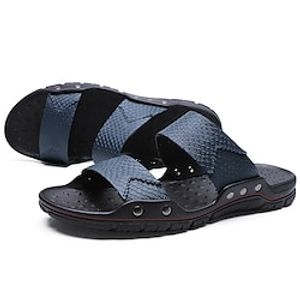 Men's Slippers  Flip-Flops Flat Sandals Leather Sandals Slides Beach Daily Beach Walking Shoes PVC PU Breathable Black White Blue Summer miniinthebox