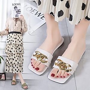 Women's Flats Outdoor Slippers Flat Heel Square Toe PU Buckle Solid Colored Wine Black Green miniinthebox