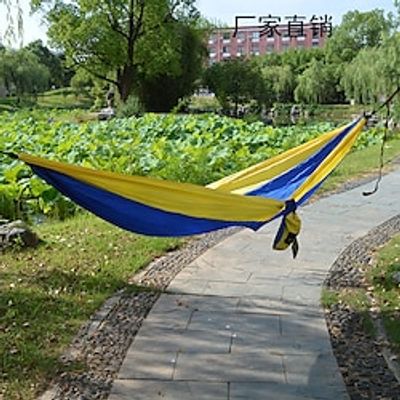 Camping Hammock Outdoor Breathable Breathability Wearable Adjustable Flexible Quick Dry Nylon with Carabiners and Tree Straps for 2 person Camping  Hiking Hunting Traveling Yellow Red 275140 cm Lightinthebox
