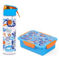 Eazy Kids Lunch Box And Tritan Water Bottle With Spray Soccer - Blue 750ml