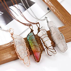 natural white crystal color-plated hexagonal pillar tree of life necklace  Lightinthebox