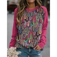 Women's Sweatshirt Vintage Ethnic Red Graphic Geometric Home Round Neck Long Sleeve S M L XL 2XL 3XL Lightinthebox - thumbnail