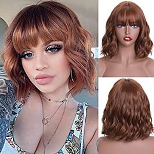 Short Wavy Black Wig with Bangs Short Black Bob Wigs for Women Wavy Bob Wig with Bangs Synthetic Natural Looking Heat Resistant Fiber Wigs Lightinthebox