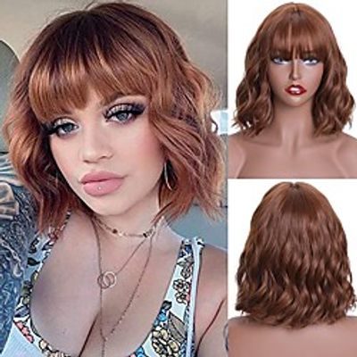 Short Wavy Black Wig with Bangs Short Black Bob Wigs for Women Wavy Bob Wig with Bangs Synthetic Natural Looking Heat Resistant Fiber Wigs Lightinthebox