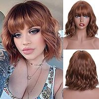 Short Wavy Black Wig with Bangs Short Black Bob Wigs for Women Wavy Bob Wig with Bangs Synthetic Natural Looking Heat Resistant Fiber Wigs Lightinthebox - thumbnail