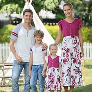 Mommy And Me Matching Outfits Family Dresses Floral Outdoor White Short Sleeve Adorable Matching Outfits Lightinthebox