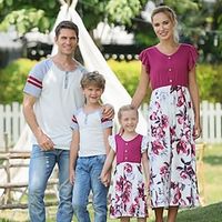 Mommy And Me Matching Outfits Family Dresses Floral Outdoor White Short Sleeve Adorable Matching Outfits Lightinthebox - thumbnail