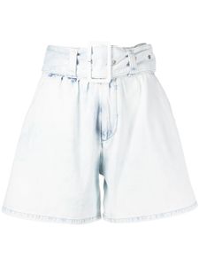 MSGM high rise belted denim shorts - White