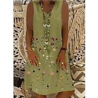 Women's Casual Dress Floral Dress Midi Dress Green Sleeveless Floral Print Spring Summer V Neck Weekend Loose Fit 2022 S M L XL XXL Lightinthebox - thumbnail