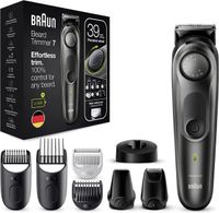 Braun Beard Trimmer 7, Men's Hair Trimmer, Hair Trimmer for Face and Head Hair, Lifetime Sharp Blades, 39 Length Settings, Gift Man-(Black/Grey)-(BT 7350)