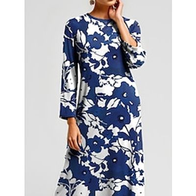 Women's Casual Dress SpringDress Floral Print Pocket Crew Neck Long Dress Maxi Dress Streetwear Maxi Street Holiday Long Sleeve Regular Fit Blue Purple Green Spring S M L XL XXL Lightinthebox