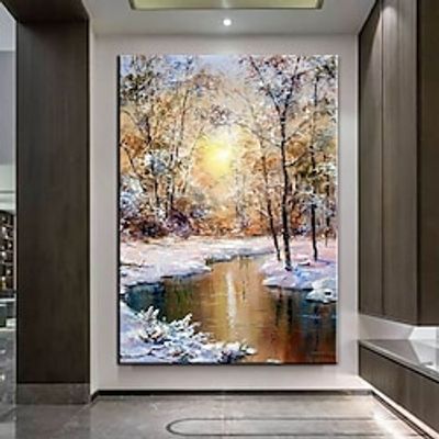 Handmade Hand Painted Oil Painting Wall Modern Painting Canvas Snow Painting Winter Landscape Wall Art Home Decoration Decor Rolled Canvas No Frame Unstretched Lightinthebox