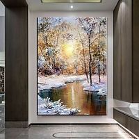 Handmade Hand Painted Oil Painting Wall Modern Painting Canvas Snow Painting Winter Landscape Wall Art Home Decoration Decor Rolled Canvas No Frame Unstretched Lightinthebox - thumbnail