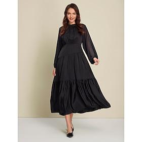 Satin and Chiffon Wedding Guest Asymmetric Tie Back Long Sleeve Maxi Dress