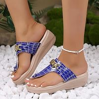 Women's Sandals Slippers Flip-Flops Wedge Sandals Plus Size Outdoor Slippers Outdoor Daily Beach Summer Wedge Heel Elegant Casual Minimalism PU Loafer Light Yellow Light Brown Blue miniinthebox - thumbnail