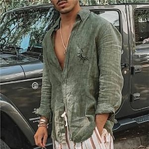 Men's Shirt Graphic Turndown Green White Hot Stamping Outdoor Street Long Sleeve Button-Down Print Clothing Apparel Fashion Designer Casual Big and Tall  Summer  Spring  Summer Lightinthebox