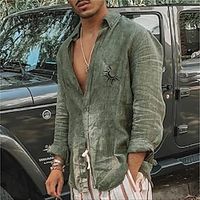 Men's Shirt Graphic Turndown Green White Hot Stamping Outdoor Street Long Sleeve Button-Down Print Clothing Apparel Fashion Designer Casual Big and Tall  Summer  Spring  Summer Lightinthebox - thumbnail