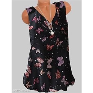 Women's Butterfly Tank Top Camis Butterfly Print V Neck Casual Streetwear Tops Black / 3D Print miniinthebox