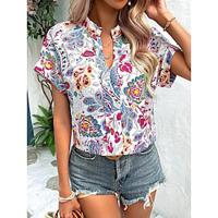 Women's Shirt Blouse Floral Casual Holiday Print Black Short Sleeve Fashion V Neck Summer Lightinthebox