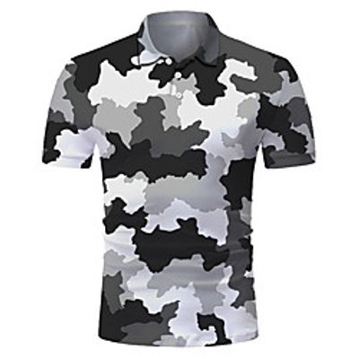 Men's Golf Shirt 3D Print Camo / Camouflage Button-Down Short Sleeve Street Tops Casual Fashion Cool Breathable Green / Sports miniinthebox