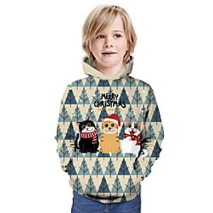 Kids Boys' Hoodie  Sweatshirt Long Sleeve Cat Graphic Animal Unisex Print Khaki Children Tops Summer Active Christmas Regular Fit 3-13 Years Lightinthebox