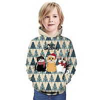 Kids Boys' Hoodie  Sweatshirt Long Sleeve Cat Graphic Animal Unisex Print Khaki Children Tops Summer Active Christmas Regular Fit 3-13 Years Lightinthebox - thumbnail