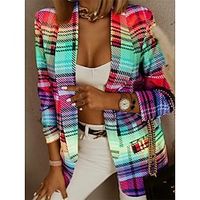 Women's Blazer Plaid Formal Business Office Blazer Suit Spring Party Casual Jacket Summer Long Sleeve Fall Yellow S Lightinthebox - thumbnail