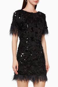 Nocturnal Feather-Trimmed Mini Dress