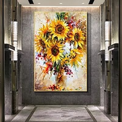 100% Handmade Abstract yellow sunflower plant large size beautiful flower landscape Oil Paintings on Canvas Modern Artwork Lightinthebox