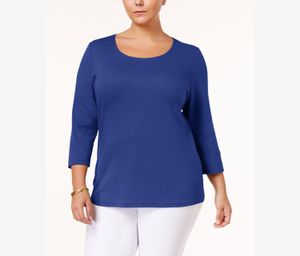 Plus Size Cotton Scoop-Neck Top  Ultra Blue