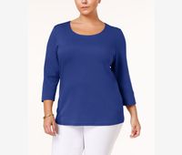 Plus Size Cotton Scoop-Neck Top  Ultra Blue - thumbnail