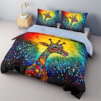 100% Cotton Duvet Cover Set Giraffe Pattern Comforter Set Soft 3-Piece Luxury Bedding Set Home Decor Dusk Bedding Gift King Queen Full Size Lightinthebox