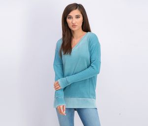 Womens V-neck Pullover Sweater  Aqua Wash