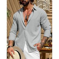 Men's Shirt Button Up Shirt Casual Shirt White Blue Gray Long Sleeve Solid Color Collar Daily Vacation Clothing Apparel Fashion Casual Lightinthebox