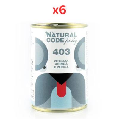 Natural Code Veal Herring & Pumpkin Pate Wet Dog Food 400G (Pack of 6)