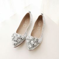 Egg Roll Flat Shoes Shallow Mouth Pointed Toe Shoes With Bead Decoration