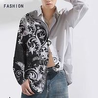 Men's Shirt Floral Graphic Prints Turndown Black Blue Purple Brown Green Outdoor Street Long Sleeve Button-Down Print Clothing Apparel Fashion Designer Casual Soft Lightinthebox - thumbnail