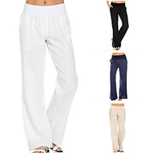 Women's High Waist Yoga Pants Bottoms Quick Dry Moisture Wicking Solid Color White Black Blue Linen Yoga Fitness Gym Workout Summer Sports Activewear Micro-elastic  Athletic  Athleisure Lightinthebox
